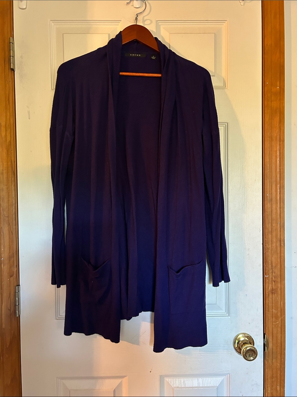 Cyrus Open-Front Long Cardigan Jacket in Purple